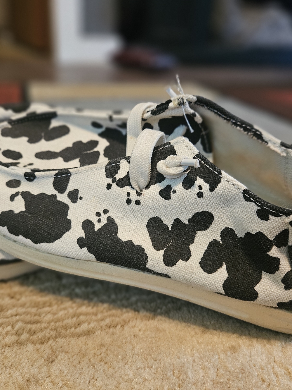 Canvas Slip-On Shoes in Black & White Cow Print